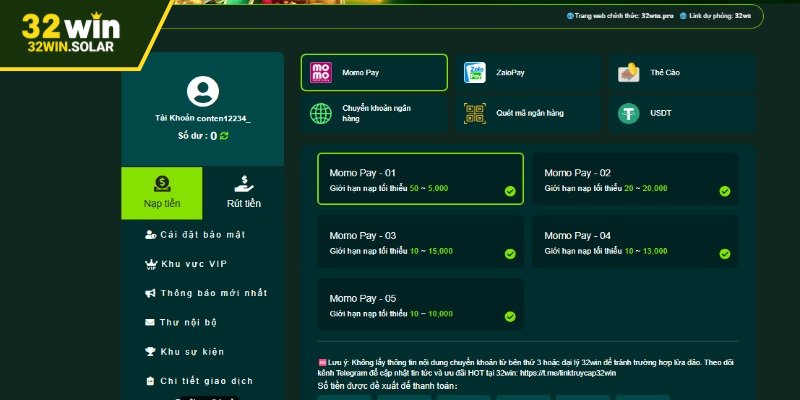 Cách nạp tiền tại 32WIN như thể nào?